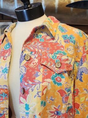 Coldwater Creek Spring Floral Lighweight Linen Blend Jacket Size L Cargo Pockets